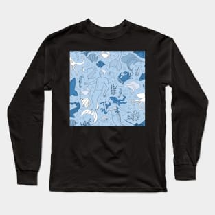 under the sea - blue seamless pattern Long Sleeve T-Shirt